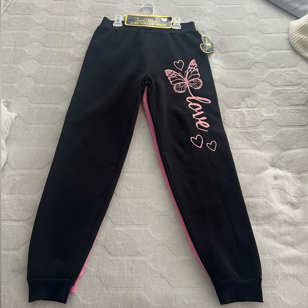 Girls Black Joggers with Pink Butterfly 'Love' Graphic